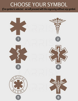 Medical alert symbol options chart for personalised engraved bracelet Larrisy