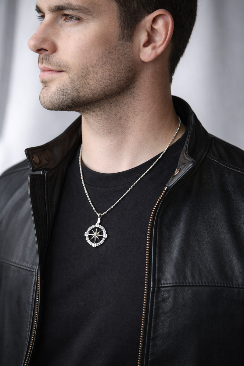 Men's silver ashes urn pendant necklace worn around neck stainless steel memorial jewellery