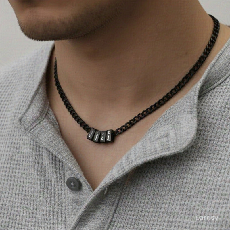 Men's Cuban link chain necklace in silver gold and black stainless steel