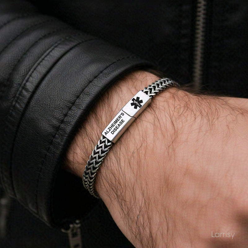 Men's matte black foxtail chain bracelet on wrist stainless steel personalised