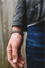 Men's personalised foxtail chain bracelet front view on wrist stainless steel