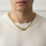 Men's gold Cuban link chain necklace worn stainless steel personalised engraved