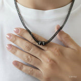 Men's personalised silver Cuban link chain necklace stainless steel worn around neck