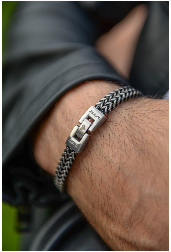 Men's Personalised Foxtail Chain Bracelet — Vintage Oxidised Stainless Steel