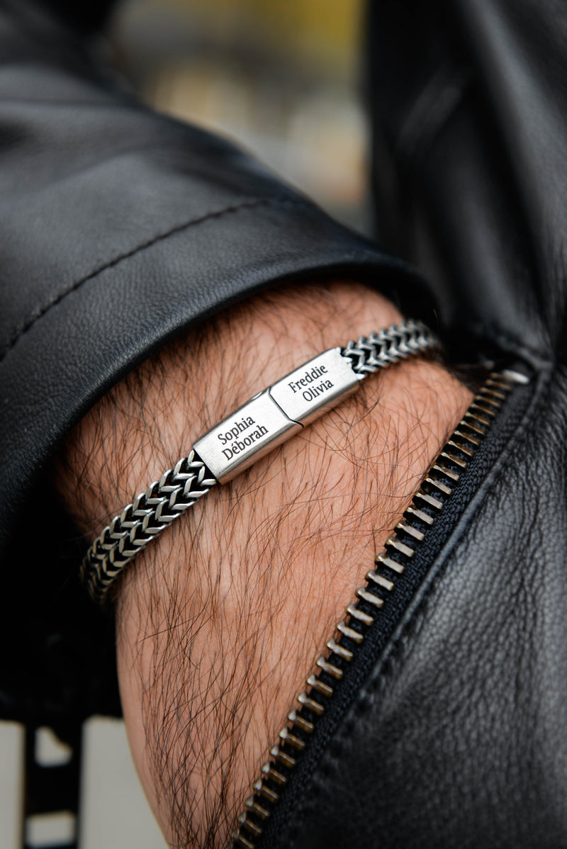 Men's solid silver curb chain bracelet stainless steel Father's Day gift